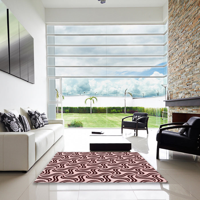 Machine Washable Transitional Deep Rose Pink Rug in a Kitchen, wshpat3327rd
