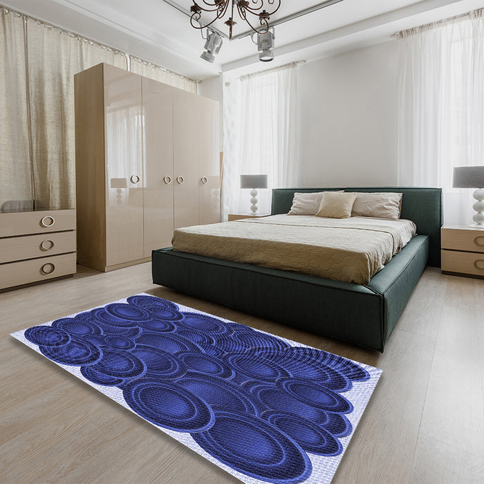 Patterned Denim Dark Blue Rug in a Bedroom, pat3328blu