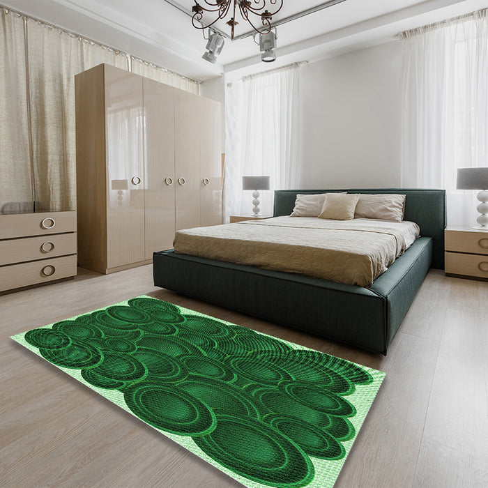 Patterned Deep Emerald Green Rug in a Bedroom, pat3328grn