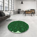 Round Patterned Deep Emerald Green Rug in a Office, pat3328grn