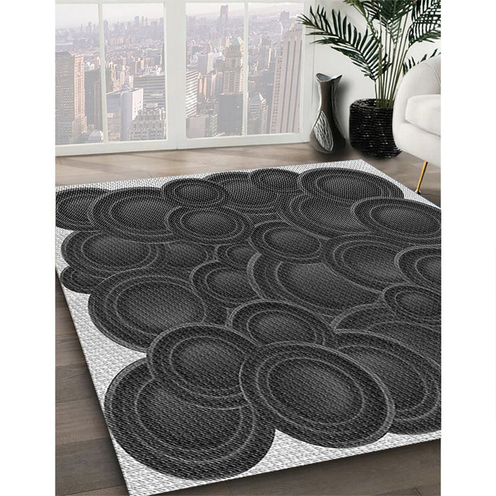 Patterned Charcoal Black Rug in Family Room, pat3328gry
