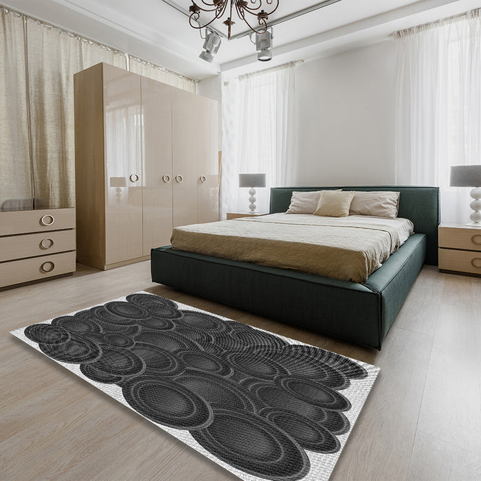 Patterned Charcoal Black Rug in a Bedroom, pat3328gry