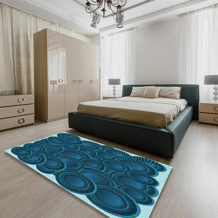Patterned Blue Ivy Blue Rug in a Bedroom, pat3328lblu
