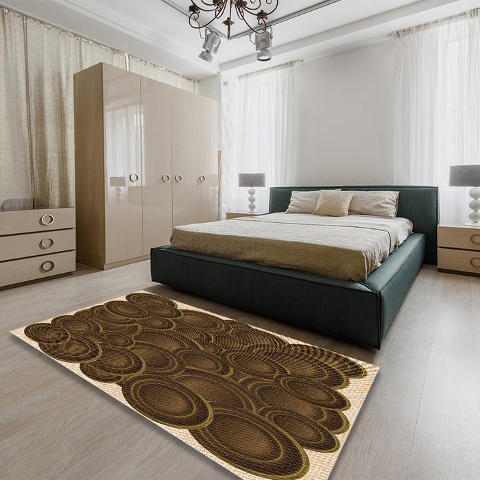 Patterned Light Brown Rug in a Bedroom, pat3328org