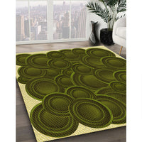 Patterned Dark Yellow Green Rug, pat3328yw