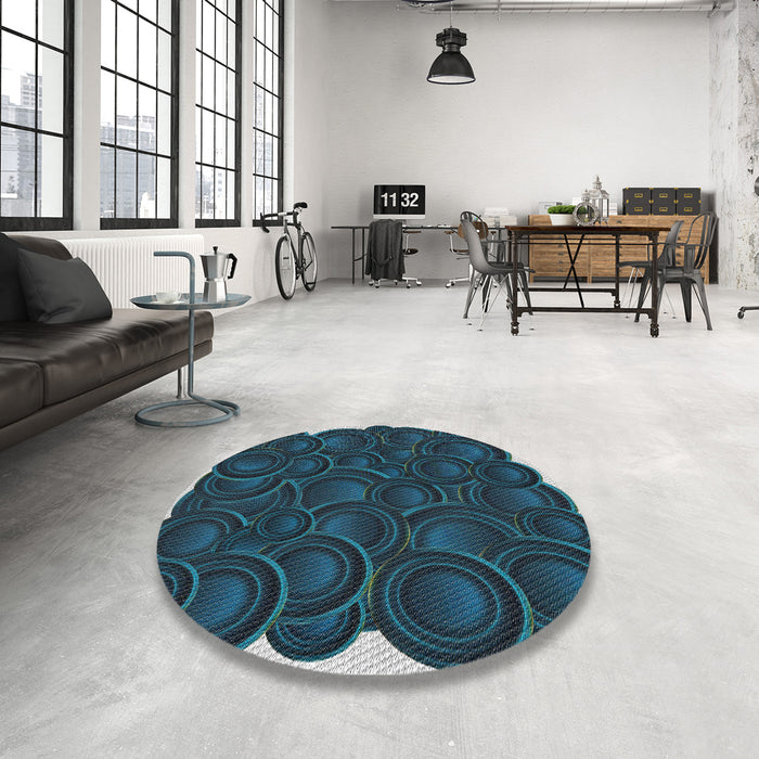 Round Machine Washable Transitional Night Blue Rug in a Office, wshpat3328