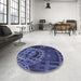 Round Patterned Midnight Blue Rug in a Office, pat3329blu