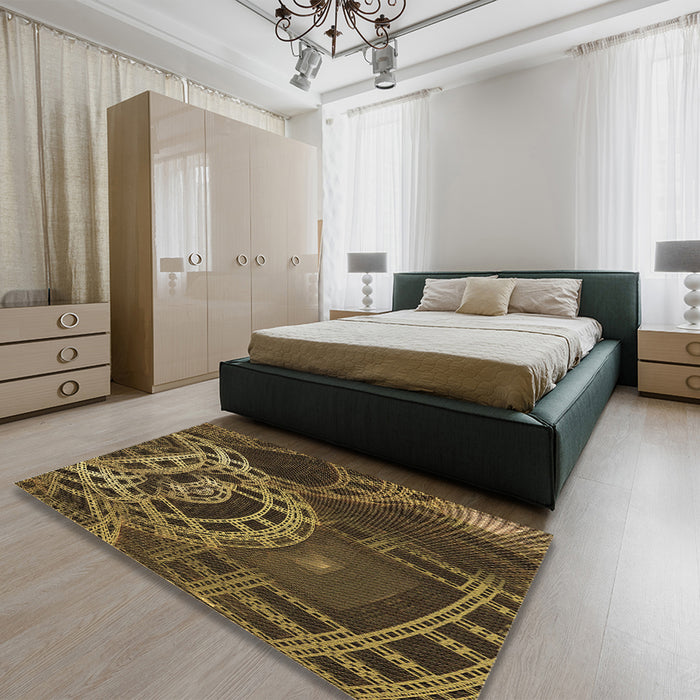 Round Machine Washable Transitional Night Red Rug in a Office, wshpat3329brn