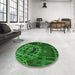 Round Patterned Deep Emerald Green Rug in a Office, pat3329grn