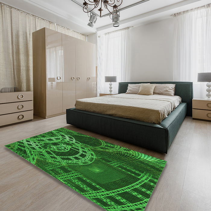 Round Machine Washable Transitional Deep Emerald Green Rug in a Office, wshpat3329grn