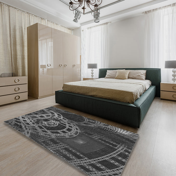 Patterned Charcoal Black Rug in a Bedroom, pat3329gry