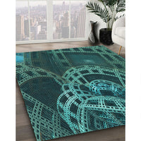 Patterned Deep Teal Green Rug, pat3329lblu