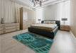 Patterned Deep Teal Green Rug in a Bedroom, pat3329lblu