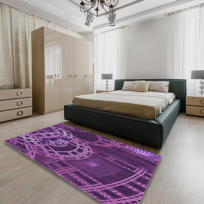 Round Machine Washable Transitional Purple Rug in a Office, wshpat3329pur