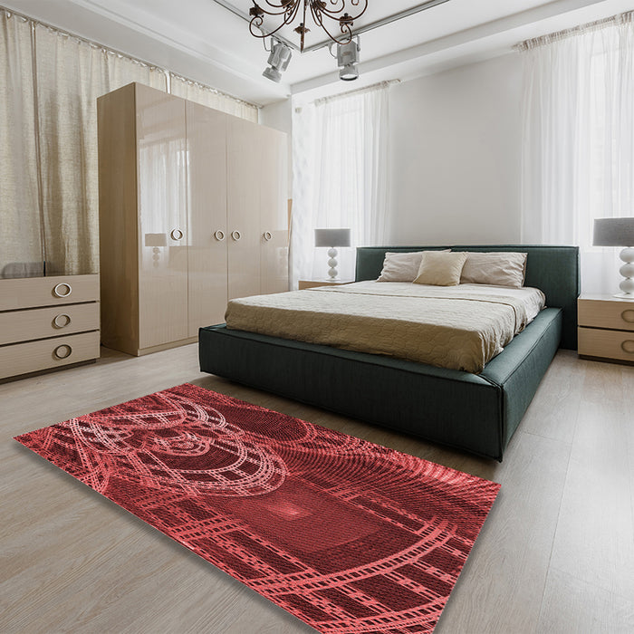 Round Machine Washable Transitional Red Rug in a Office, wshpat3329rd