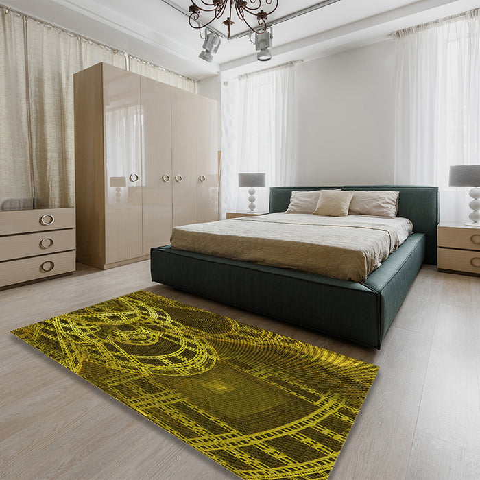 Patterned Red Rug in a Bedroom, pat3329yw