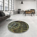 Round Machine Washable Transitional Khaki Green Rug in a Office, wshpat3329