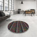 Round Machine Washable Transitional Chocolate Brown Rug in a Office, wshpat332