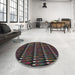 Round Patterned Chocolate Brown Novelty Rug in a Office, pat332
