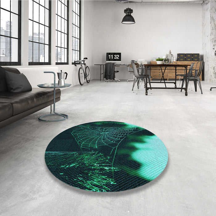 Round Patterned Deep Teal Green Rug in a Office, pat3330lblu