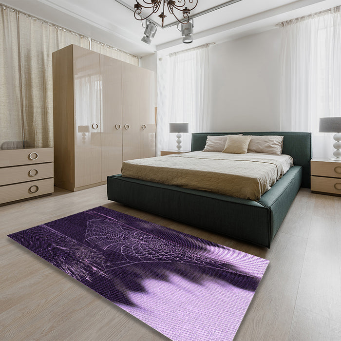 Round Machine Washable Transitional Lilac Purple Rug in a Office, wshpat3330pur