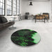 Round Machine Washable Transitional Forest Green Rug in a Office, wshpat3330