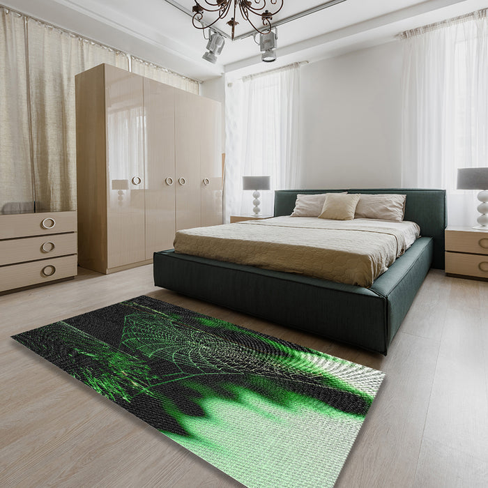 Patterned Forest Green Novelty Rug in a Bedroom, pat3330