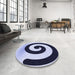 Round Patterned Blue Rug in a Office, pat3331blu