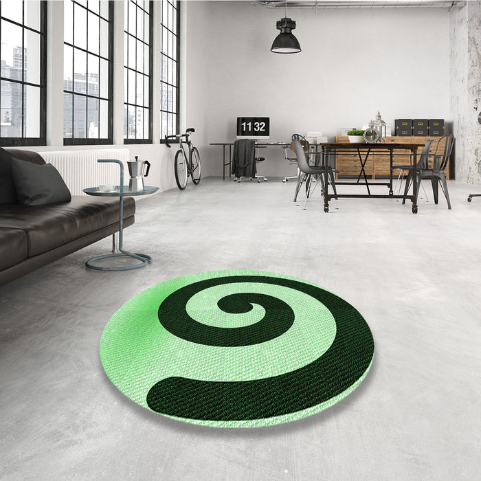 Round Patterned Light Green Rug in a Office, pat3331grn