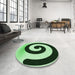 Round Patterned Light Green Rug in a Office, pat3331grn