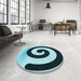 Round Patterned Blue Rug in a Office, pat3331lblu