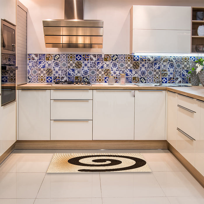 Patterned Deep Peach Orange Rug in a Kitchen, pat3331org