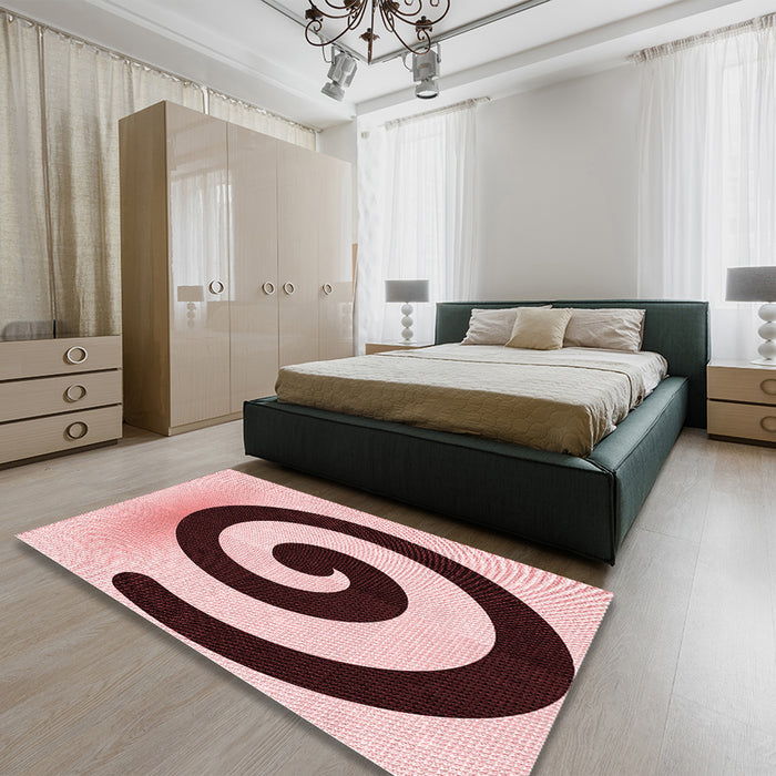 Round Machine Washable Transitional Pink Rug in a Office, wshpat3331rd