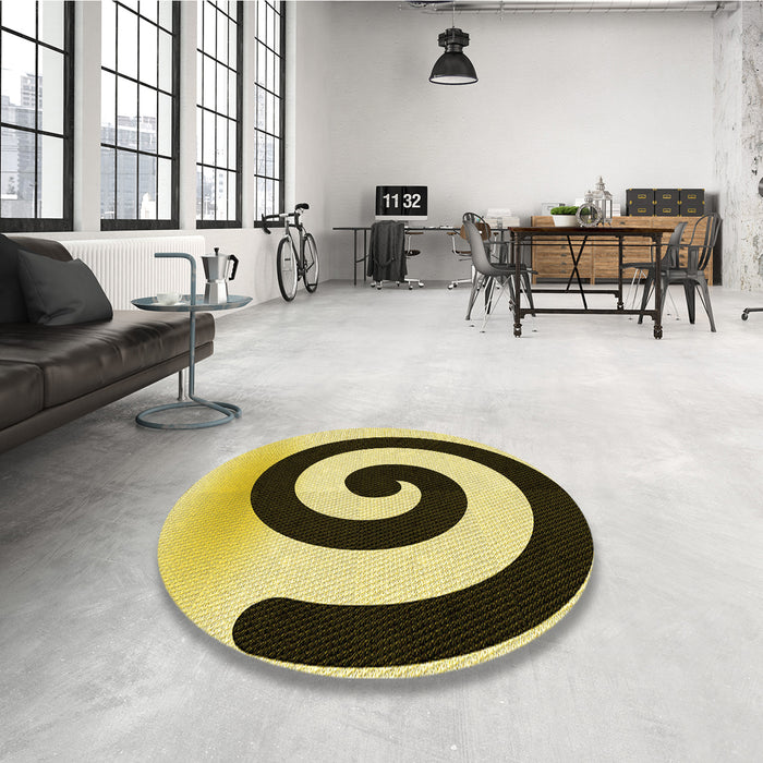 Round Patterned Dark Bronze Brown Rug in a Office, pat3331yw