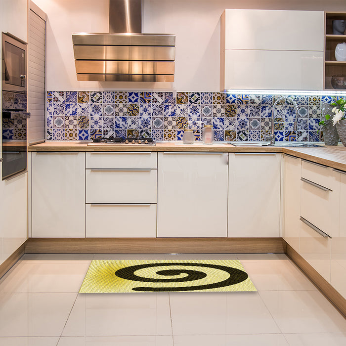 Patterned Dark Bronze Brown Rug in a Kitchen, pat3331yw