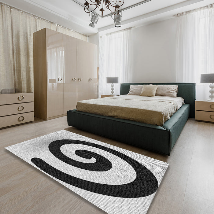 Patterned Light Black Novelty Rug in a Bedroom, pat3331