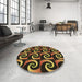 Round Patterned Black Brown Rug in a Office, pat3332brn