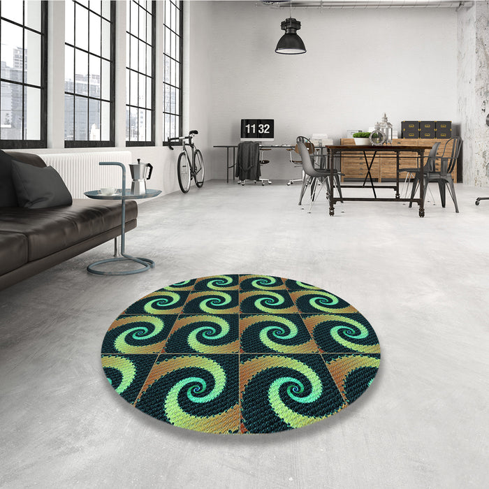 Round Patterned Green Rug in a Office, pat3332lblu