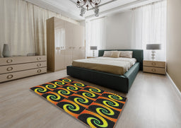 Patterned Caramel Brown Novelty Rug in a Bedroom, pat3332