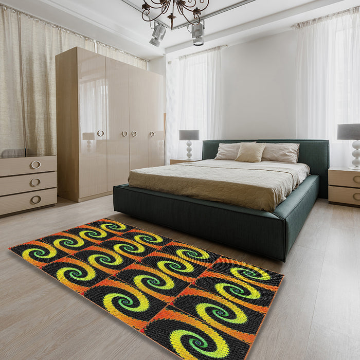 Patterned Caramel Brown Novelty Rug in a Bedroom, pat3332