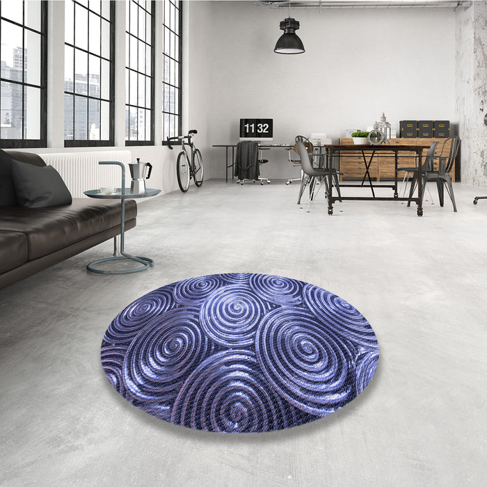 Round Patterned Sky Blue Rug in a Office, pat3333blu