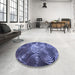 Round Patterned Sky Blue Rug in a Office, pat3333blu