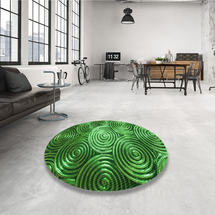 Round Patterned Deep Emerald Green Rug in a Office, pat3333grn