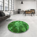 Round Patterned Deep Emerald Green Rug in a Office, pat3333grn