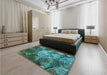 Patterned Medium Teal Green Rug in a Bedroom, pat3333lblu