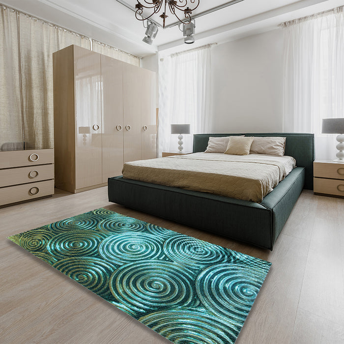 Patterned Medium Teal Green Rug in a Bedroom, pat3333lblu
