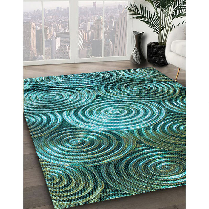 Machine Washable Transitional Medium Teal Green Rug in a Family Room, wshpat3333lblu