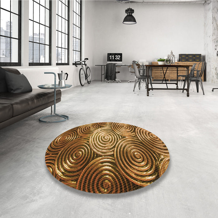 Round Patterned Red Brown Rug in a Office, pat3333org