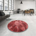 Round Patterned Red Rug in a Office, pat3333rd