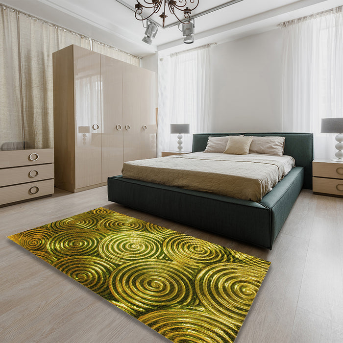 Patterned Orange Gold Rug in a Bedroom, pat3333yw